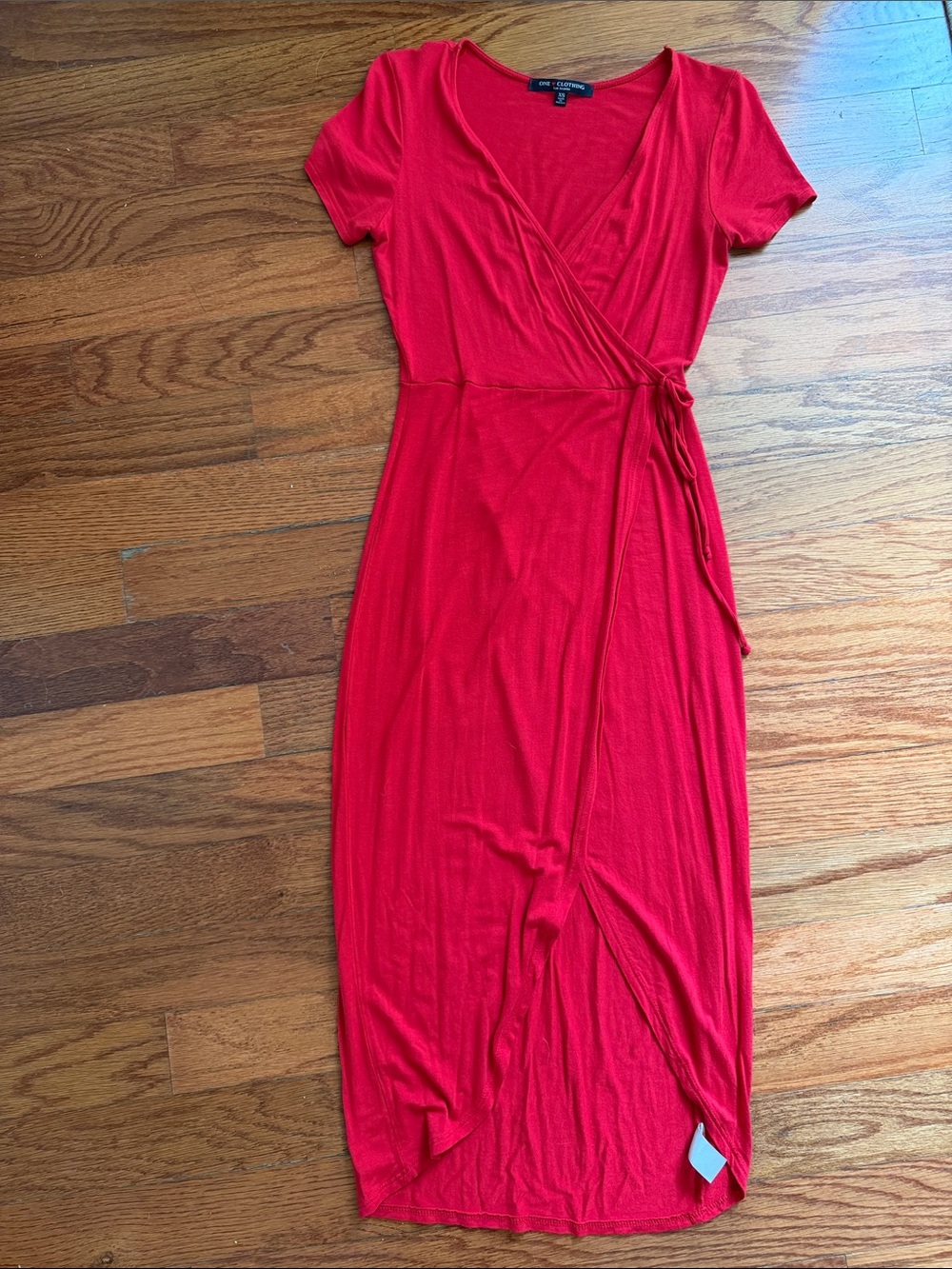 one clothing Red Wrap Midi Dress